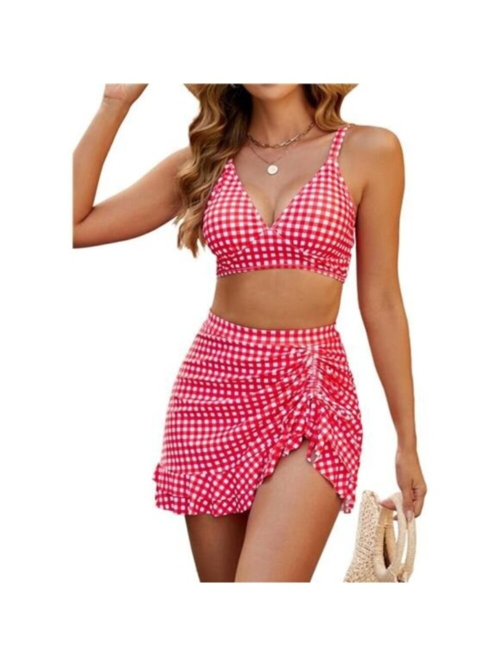 Women's High Waisted Bikini Set Tummy Control Swim Skirt Two Piece Swim Suit
